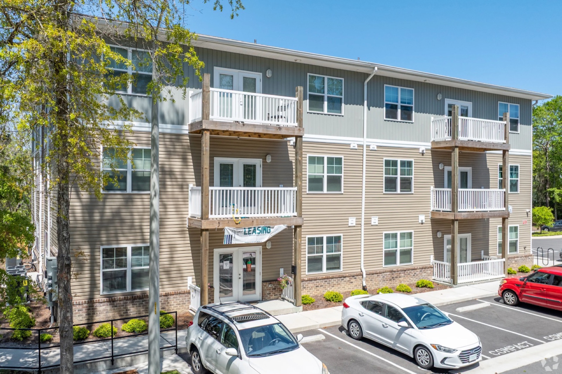 Seahawk Cove apartment building exterior with balconies
