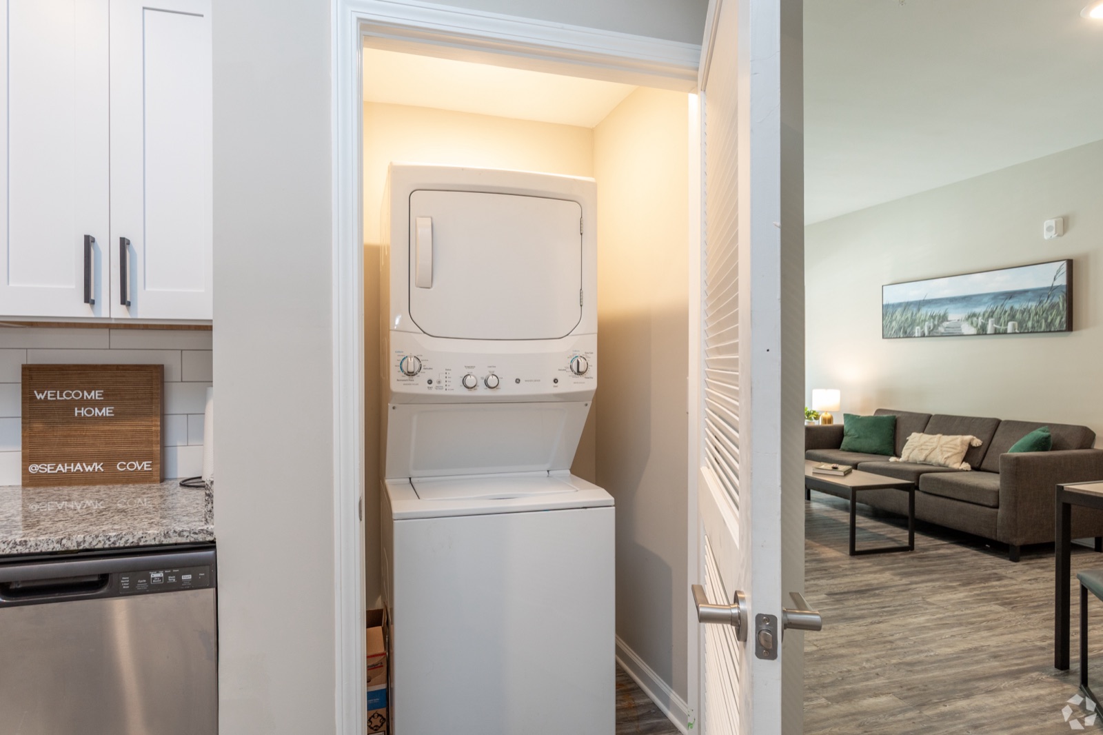 In-unit stacked washer and dryer